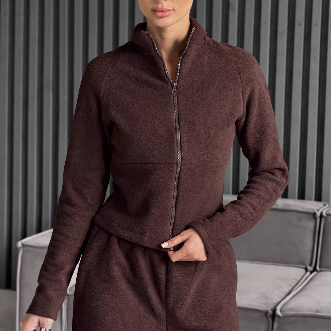 Dame Fleece Lounge Wear Dress med Høy Krage og Elastisk Midje Skjora