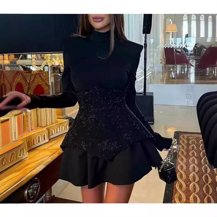 Damer Elegant Festkjole med Glitrende Topp og Utsvingt Skjørt