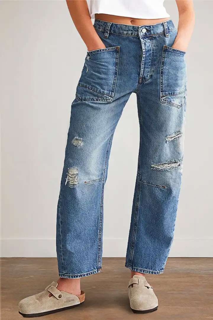 Kvinne brede jeans med kreative lommer og ødelagte detaljer Skjora