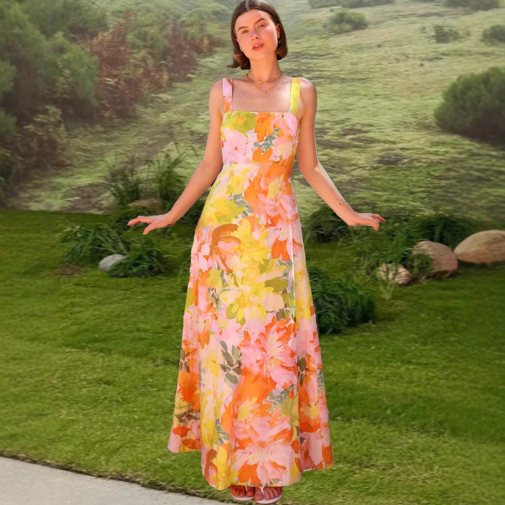 Kvinne maxi kjole med blomster mønstre Skjora
