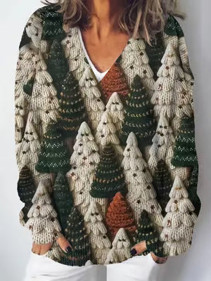 Ladies knitted sweater with detailed landscape pattern Skjora
