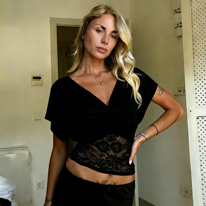 Damer elegant topp med spiss og rynking Skjora