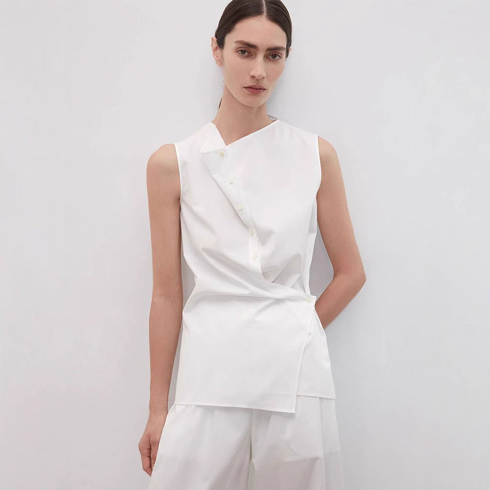 Dame Elegant ermeline skjorte med asymmetrisk snitt Skjora