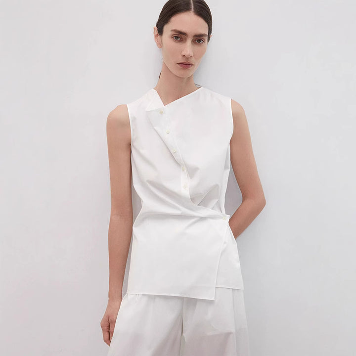 Dame Elegant ermeline skjorte med asymmetrisk snitt Skjora
