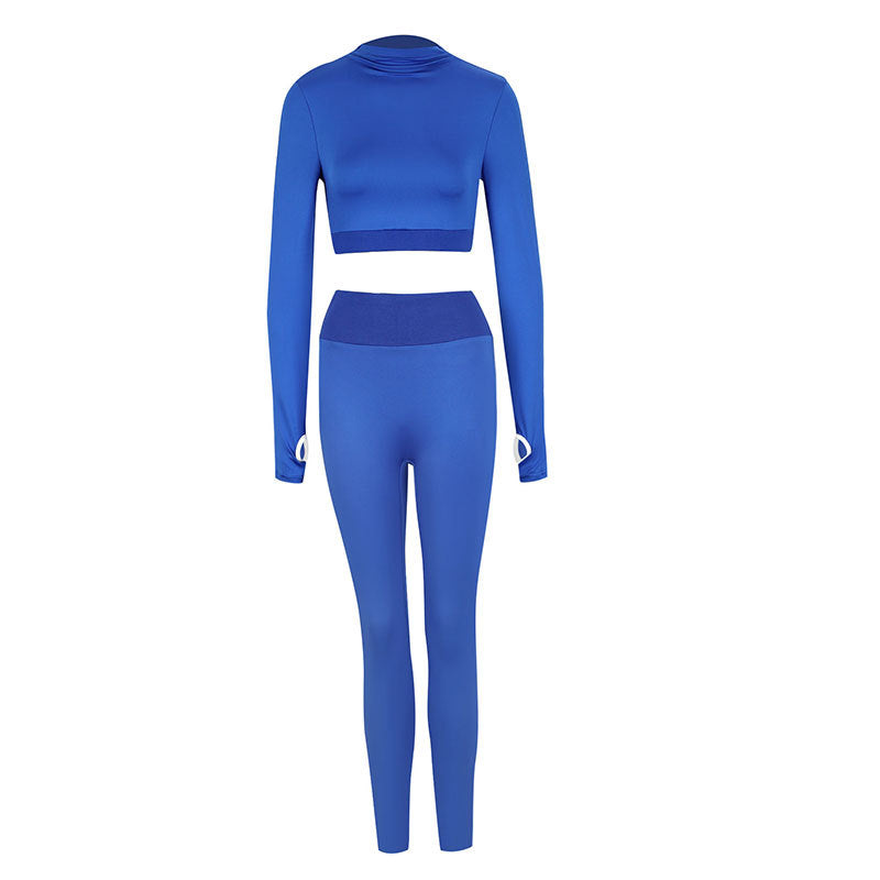 Damer Sportslig Langermet Crop Top og Leggings Sett Skjora