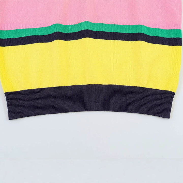 Women's Short-Sleeve Polo Shirt with Colorful Stripe Pattern Skjora