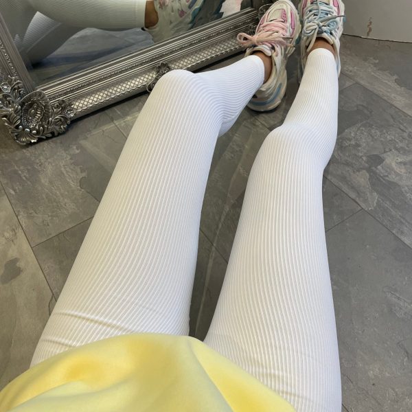Damer Høy Kvalitet Ribbet Design Tights med Høy Talje Skjora