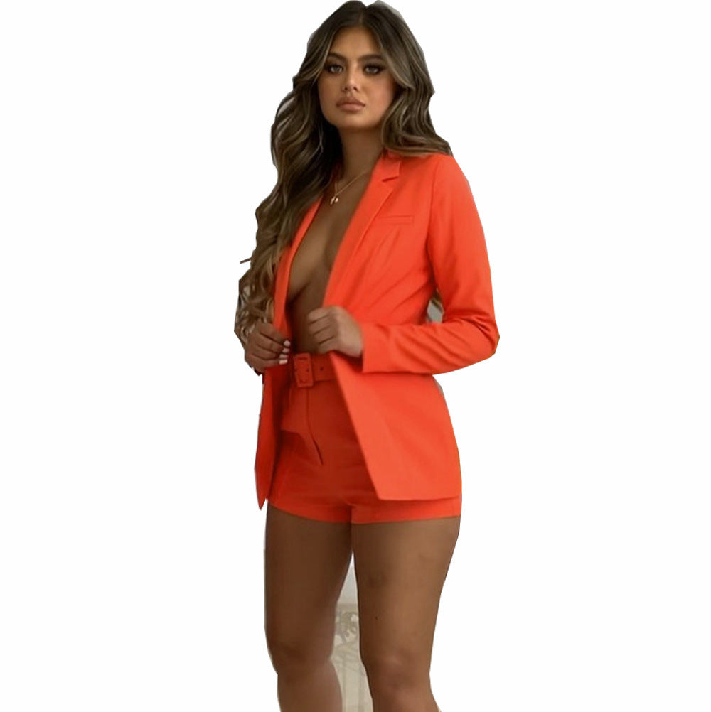 Dame Modisk Blazer-set med figursydd snitt og høy midje shorts Skjora