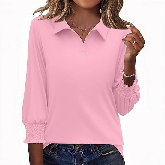 Damer Elegant Polo Shirt med Ruffle Detaljer Skjora