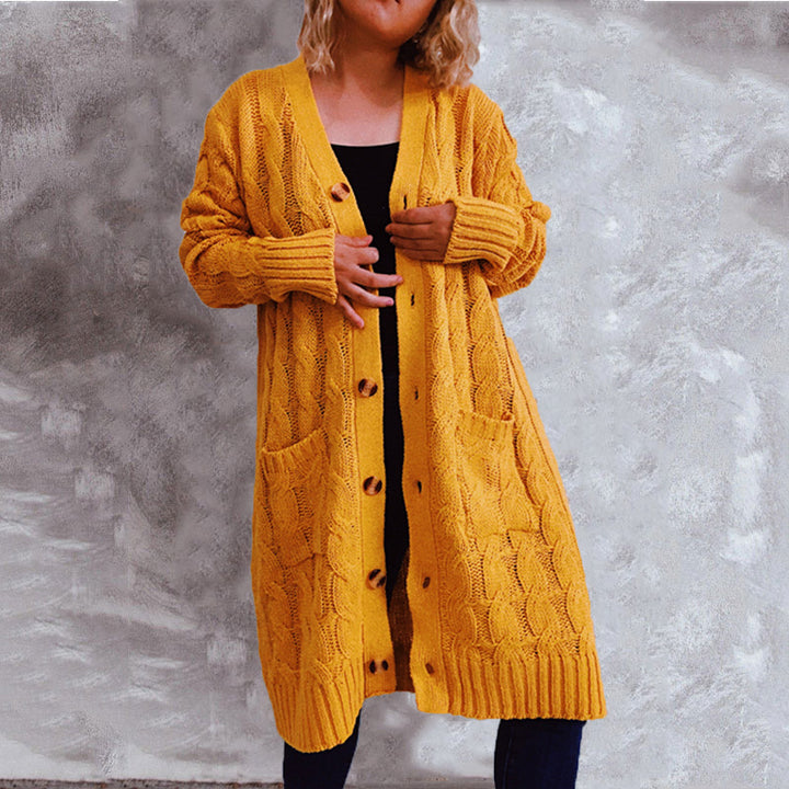 Dames chunky strikket cardigan med lommer og knappdetaljer Skjora