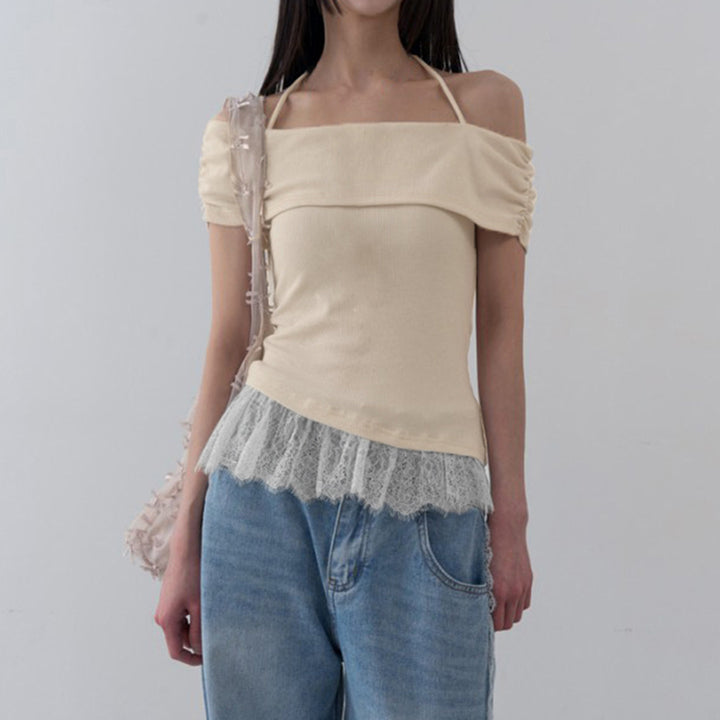 Dame Off-Shoulder topp med volangkant Skjora