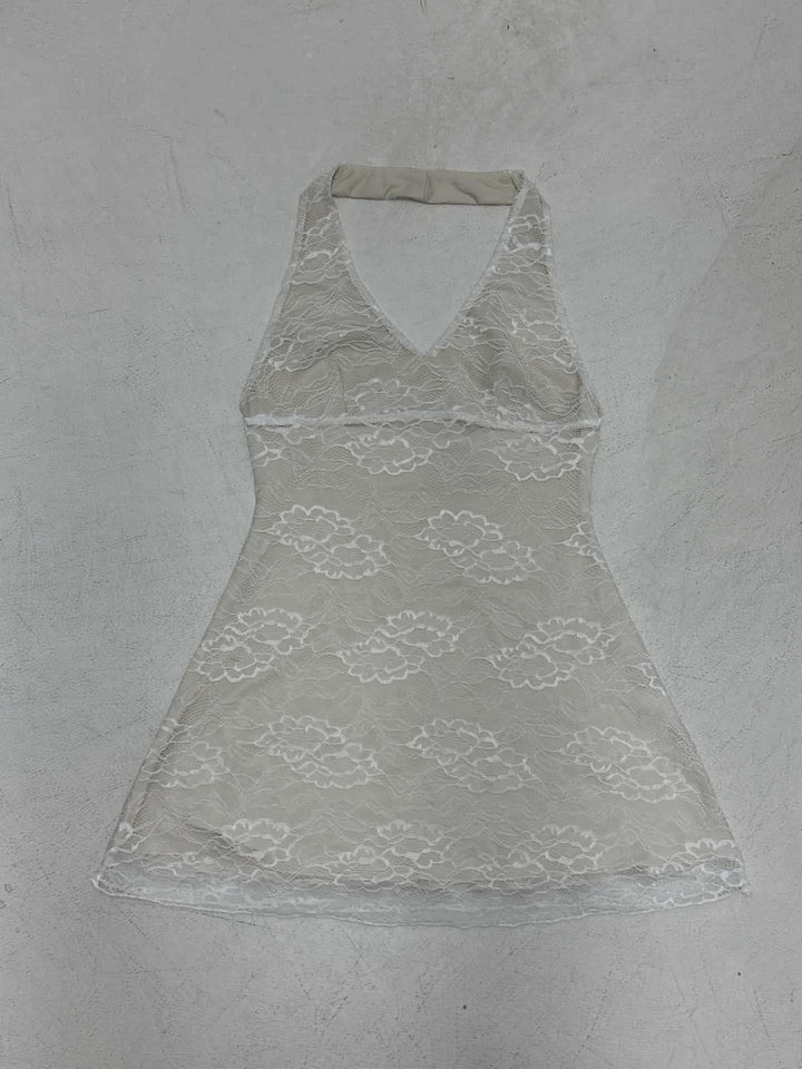 Dame Spets-kjole i feminint design med elegant V-hals og høykvalitets fôr Skjora