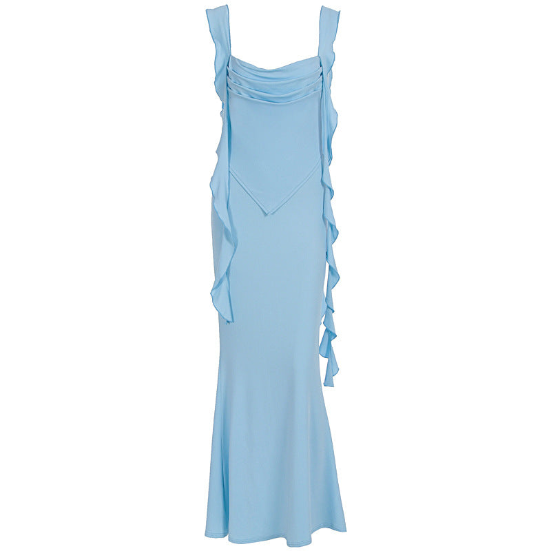 Damer Elegant Maxi-Kjole med asymmetrisk Volangdetaljer og dyp V-utringning Skjora