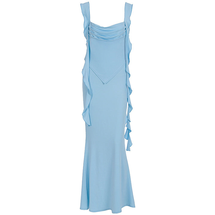 Damer Elegant Maxi-Kjole med asymmetrisk Volangdetaljer og dyp V-utringning Skjora