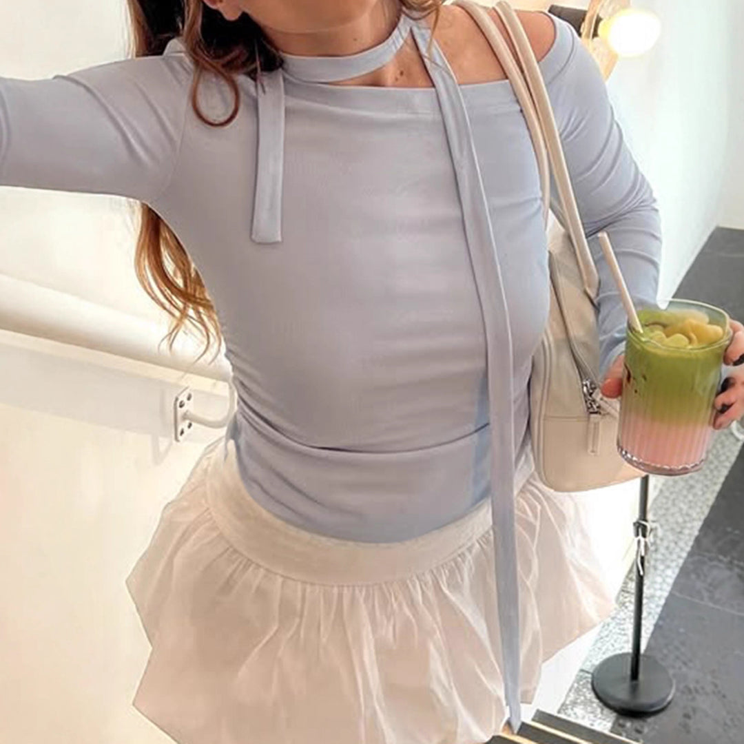 Dame Off-Shoulder Langermet med justerbar hals Skjora