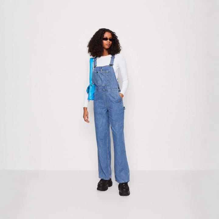 Dame Denim- jumpsuit med bred bein og justerbare stropper Skjora