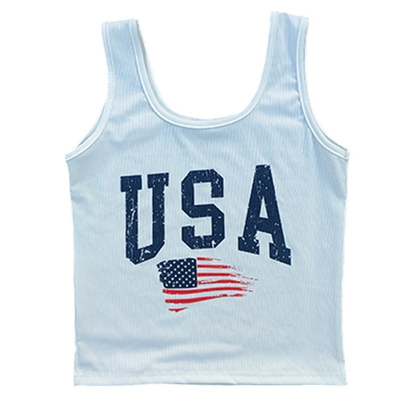 Dame ermeløs tanktop med USA-design og stripete bakstykke Skjora