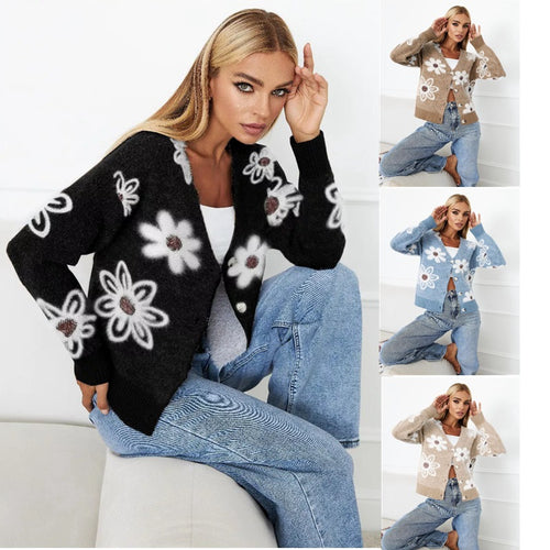 Kvinnes cardigan med blomstermønster og knappedetaljer Skjora