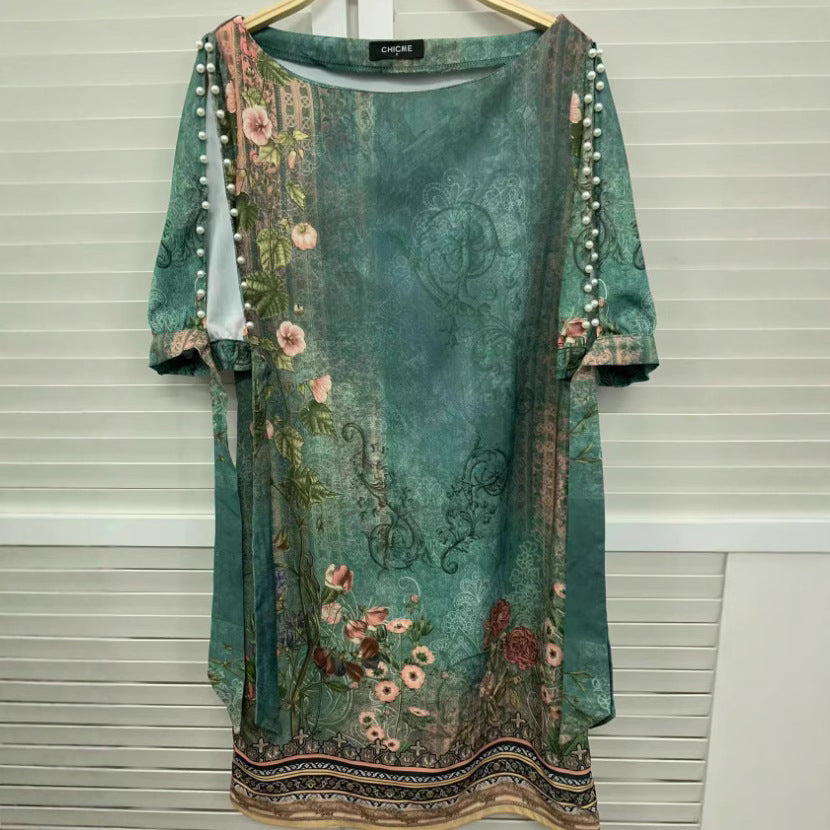 Dame Romantisk Minikjole med transparente ermer og leken blomsterdesign Skjora