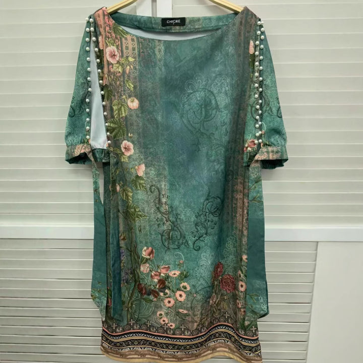 Dame Romantisk Minikjole med transparente ermer og leken blomsterdesign Skjora