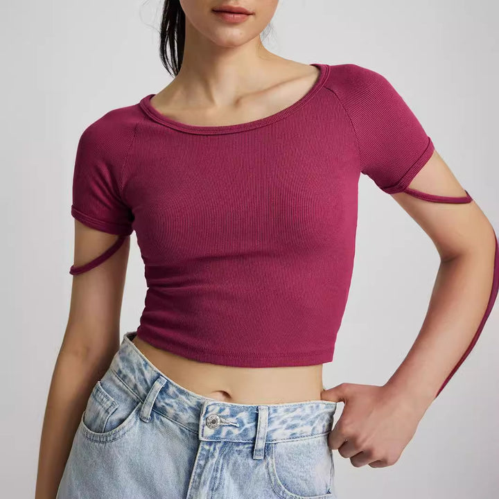 Dame kortermet tettsittende Crop-Top med rund hals Skjora
