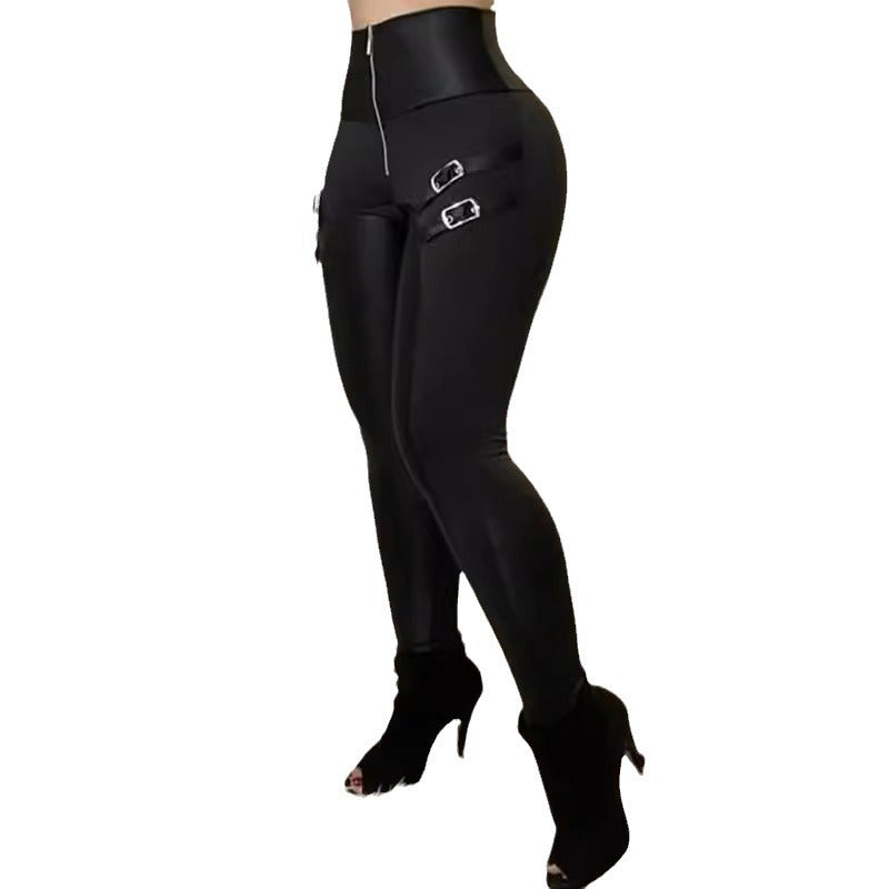Dame Høyt midje leggings med stilige spenne-detaljer Skjora