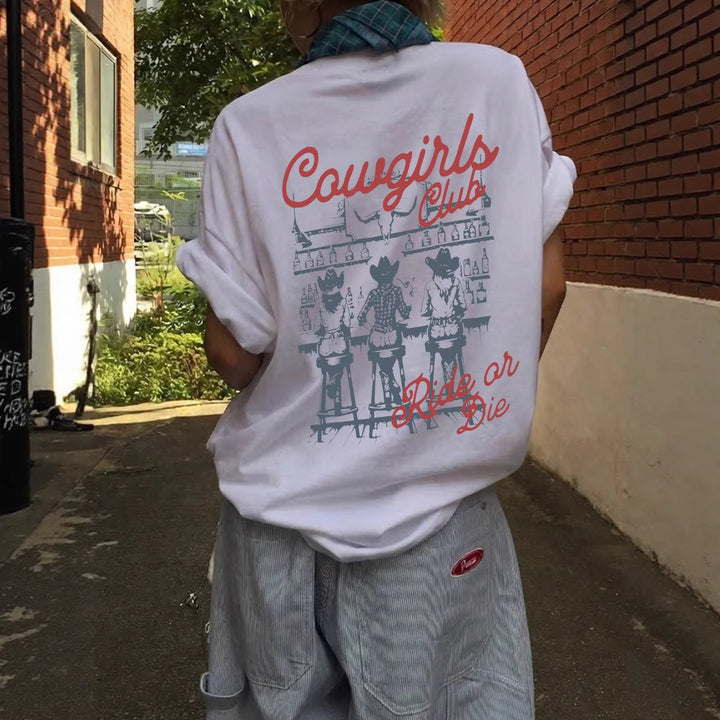 Dame Oversize T-skjorte med Retro Cowgirl-motiv Skjora