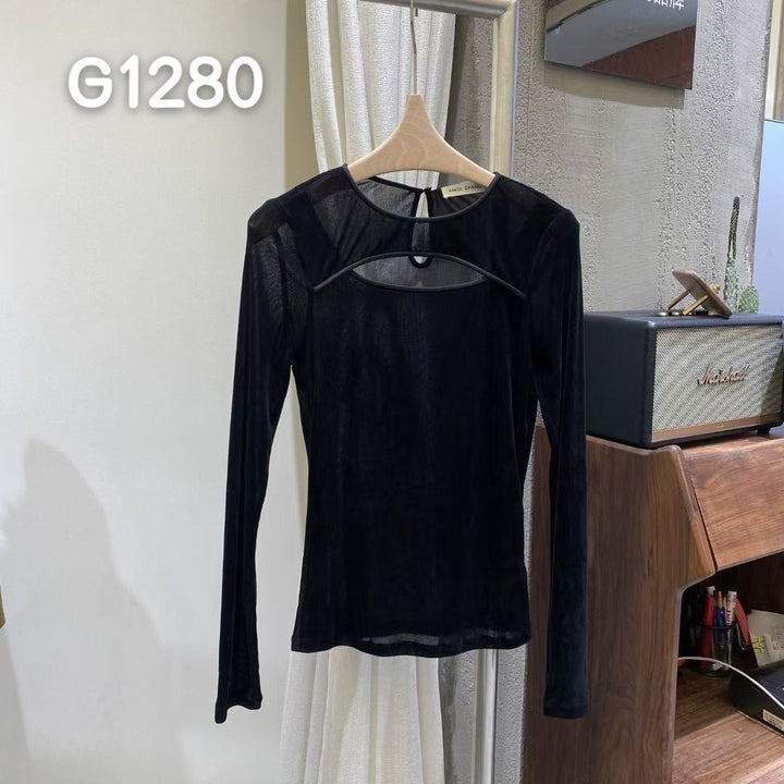 Damen Elegant Korsett-Bluse med gjennomsiktige ermer Skjora