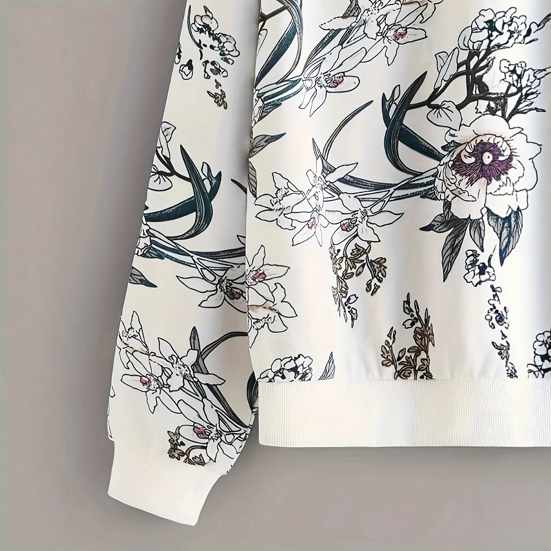 Dame sweatshirt med blomstermønster og avslappet passform Skjora