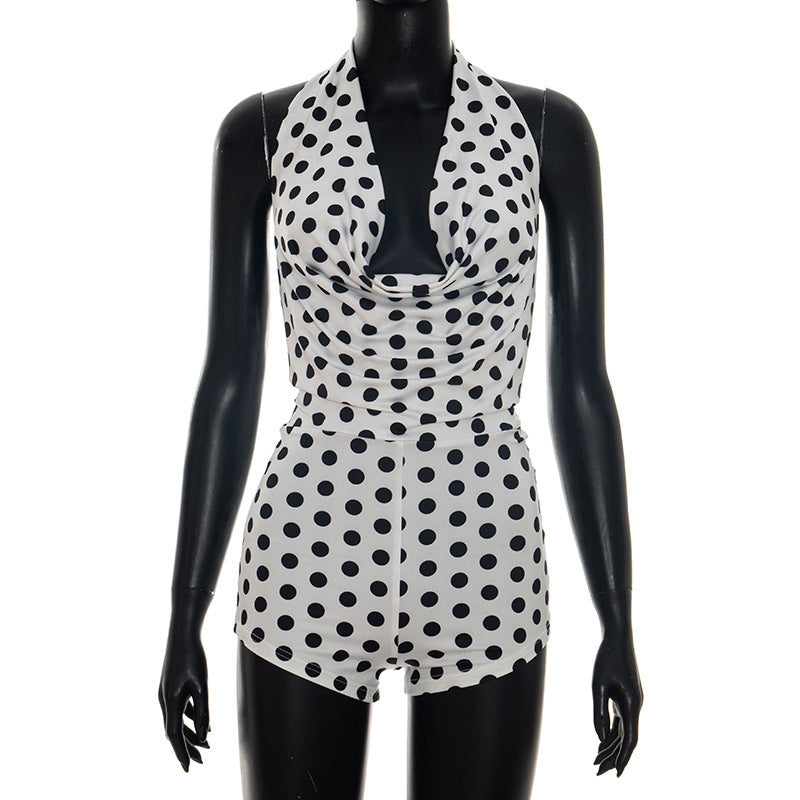 Damer Elegant Playsuit med dyp V-utsnitt og moderne prikkemønster Skjora