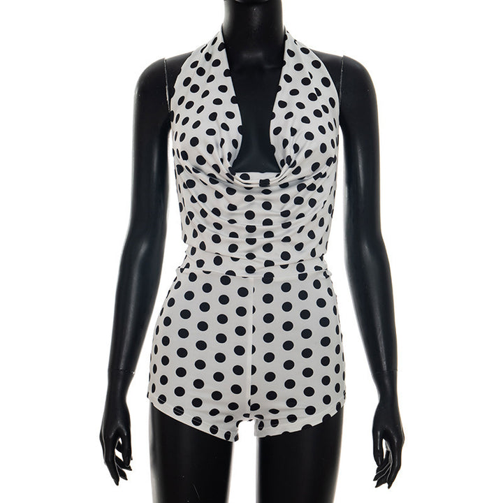 Damer Elegant Playsuit med dyp V-utsnitt og moderne prikkemønster Skjora
