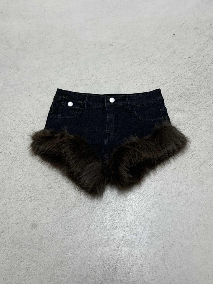 Dame Jeansshorts med luksuriøs kunstpelskant Skjora