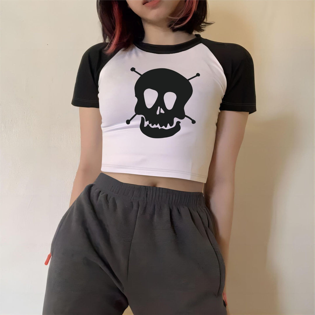 Dame crop-top med motiverende tekst og avslappet snitt Skjora