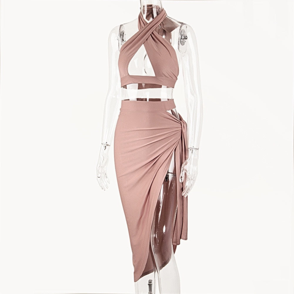 Dame Elegant Cut-Out Kjole med Draperingsutseende og Dyp Utringning Skjora