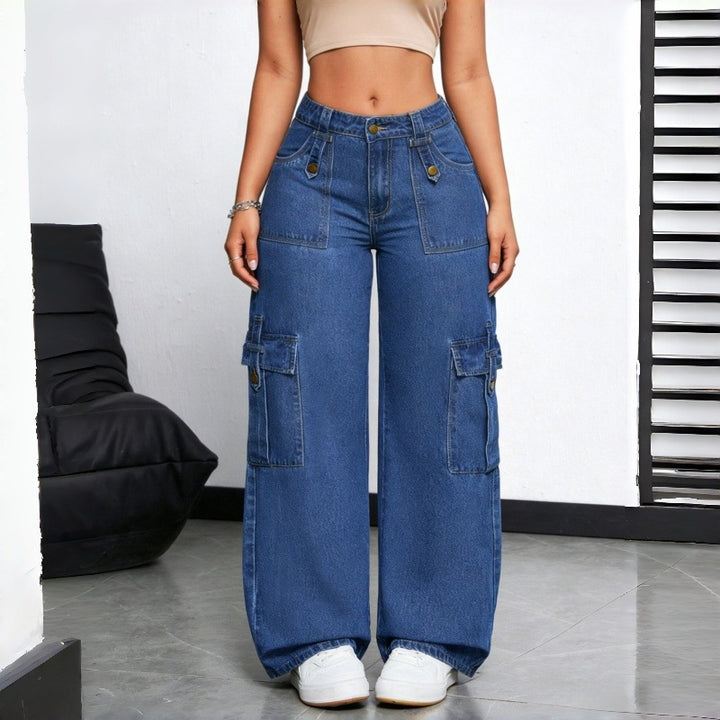 Dame Cargo-jeans i avslappet oversized-snitt med praktiske sidelommer Skjora