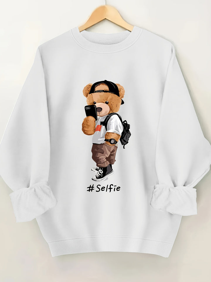 Dame sweatshirt med kunstnerisk bjørnedesign og avslappet passform Skjora