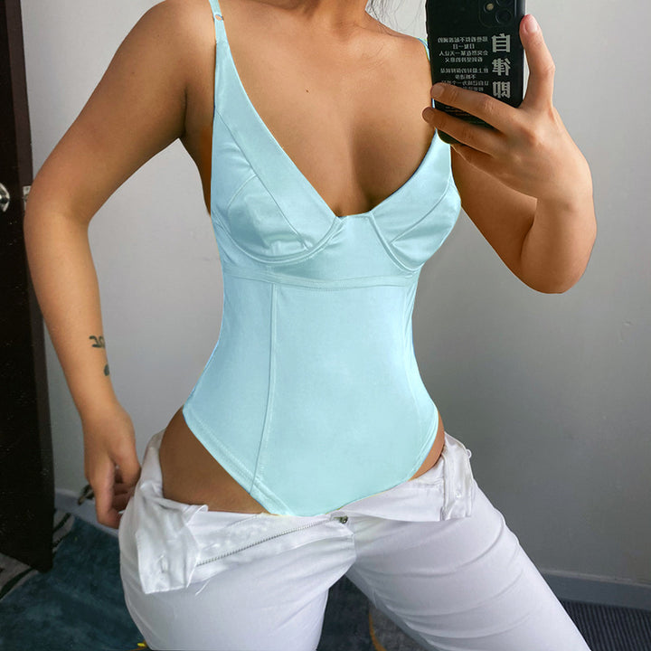 Dame Satin-Bustier-Top med dyp V-hals og elegant passform Skjora