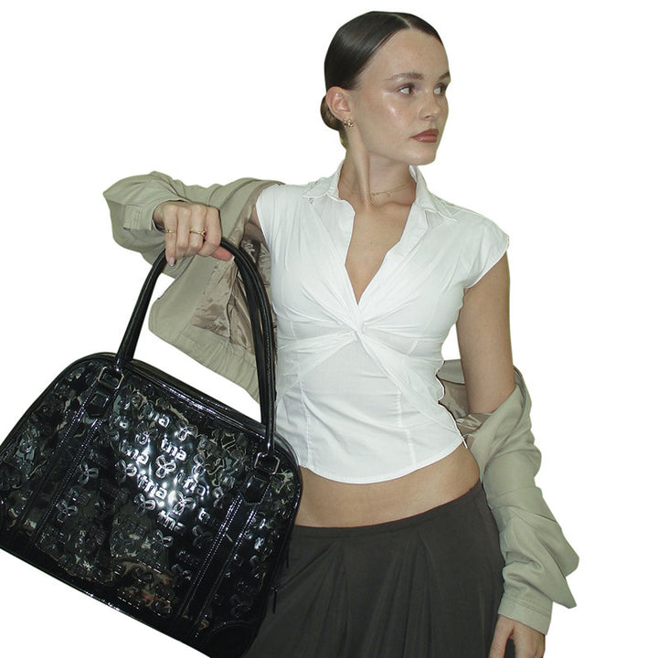Dame elegant kortermet bluse med knuteformet design Skjora