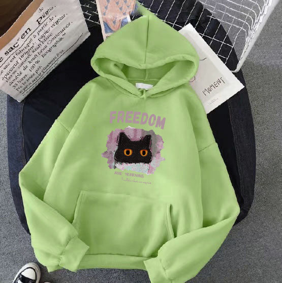 Dame hettegenser med kreativ kattedesign Skjora