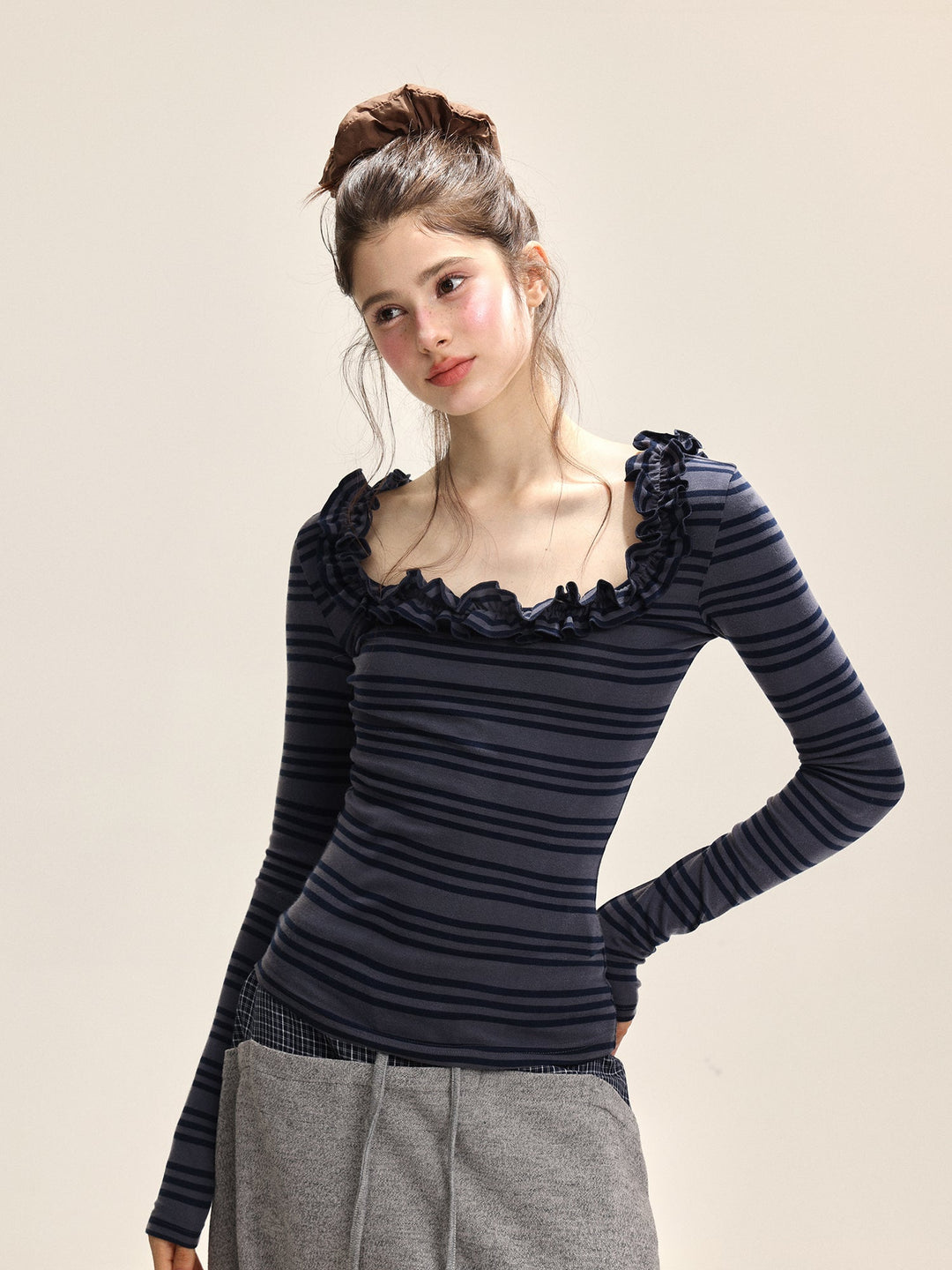 Dame Spise U-Utsnitt Slim Fit Langermet Topp