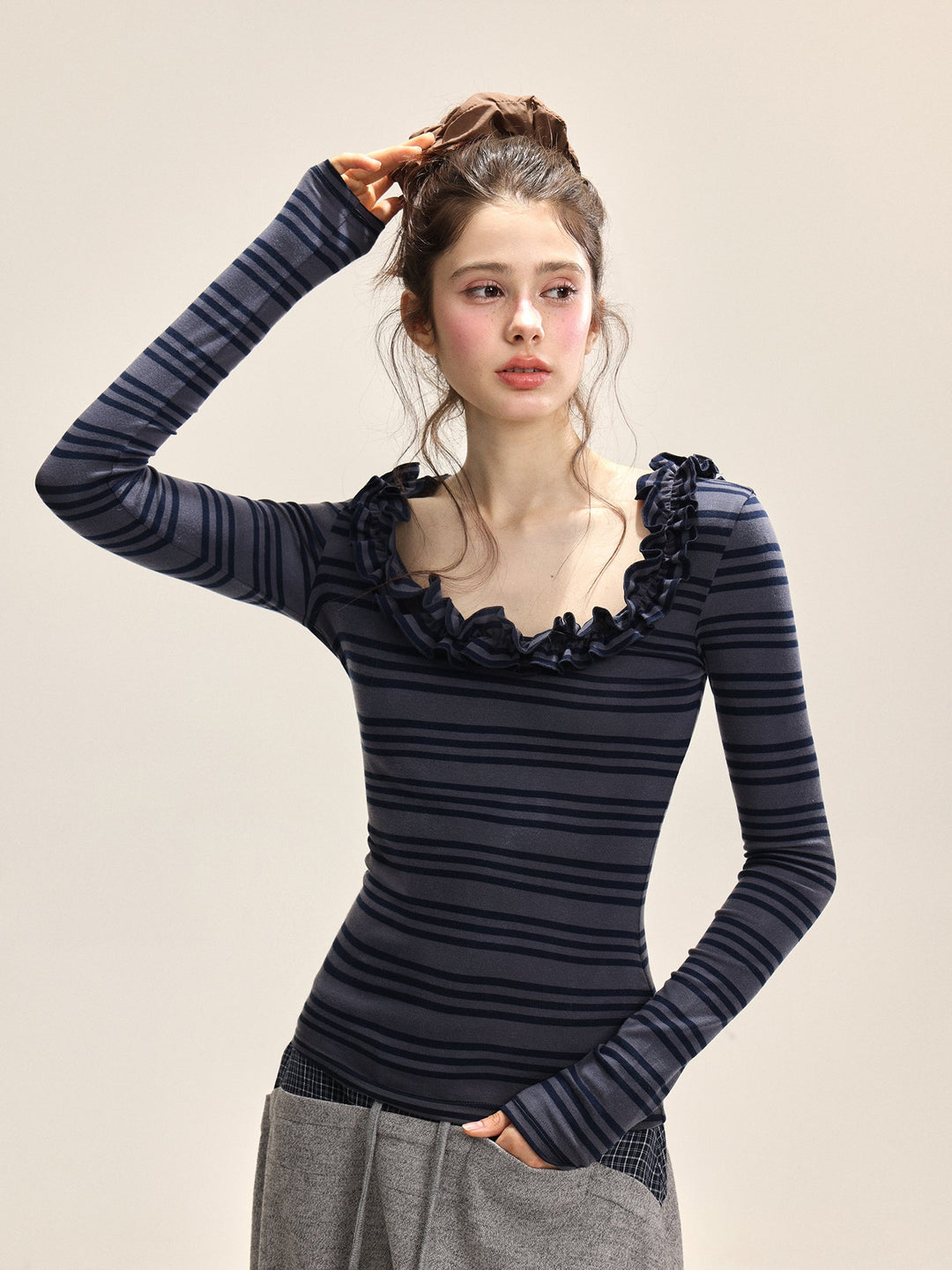 Dame Spise U-Utsnitt Slim Fit Langermet Topp