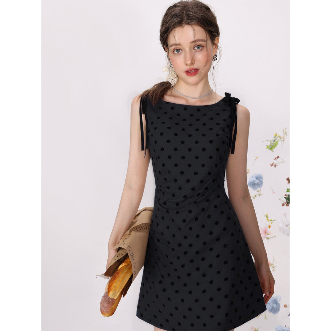 Women's Dotted Dress with Darts Black