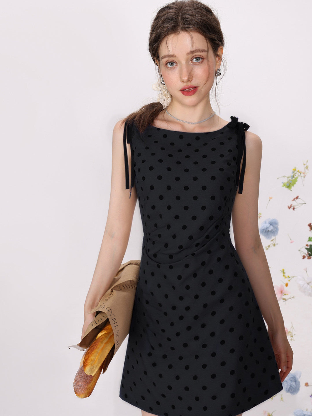 Women's Dotted Dress with Darts Black