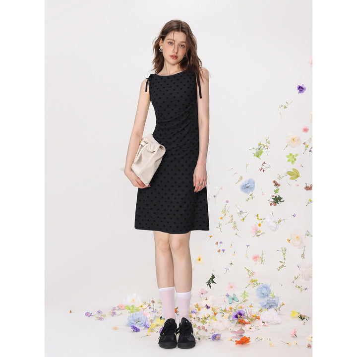 Women's Dotted Dress with Darts Black
