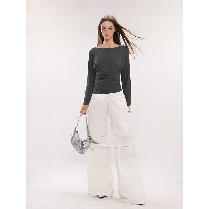 Dame Off-Shoulder Langarm Top med Knapper Slim Fit