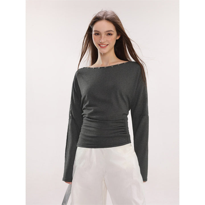 Dame Off-Shoulder Langarm Top med Knapper Slim Fit