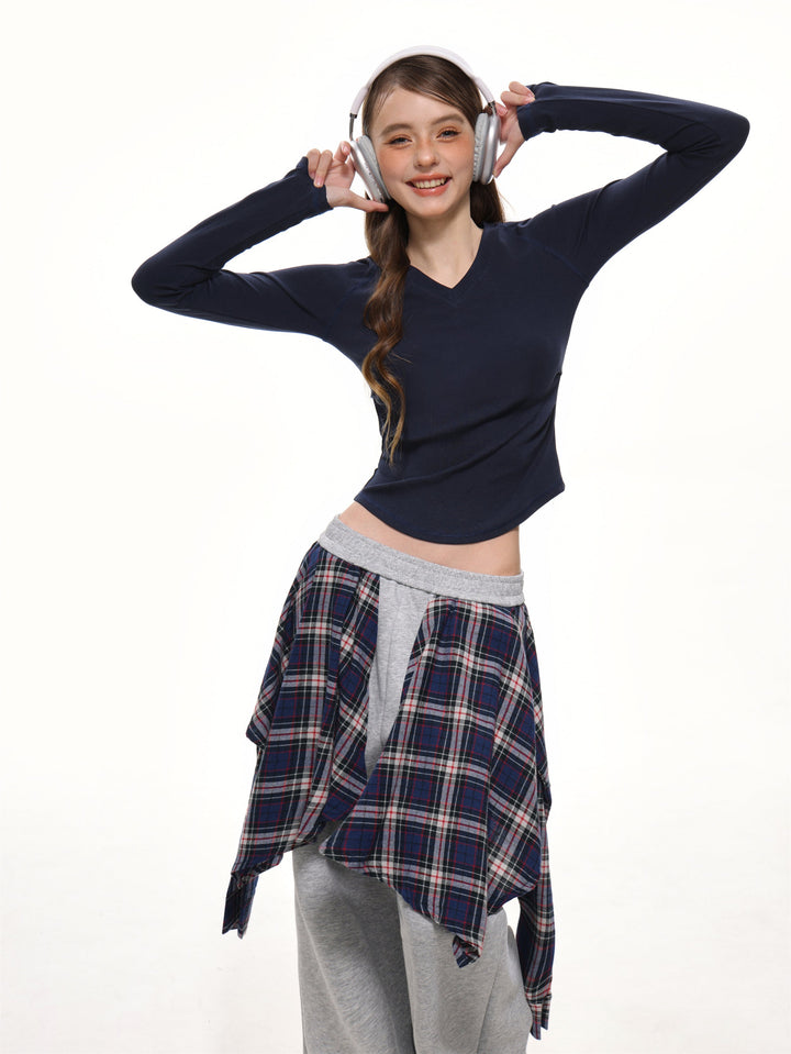 Dame V-hals Langermet T-skjorte Slim Fit