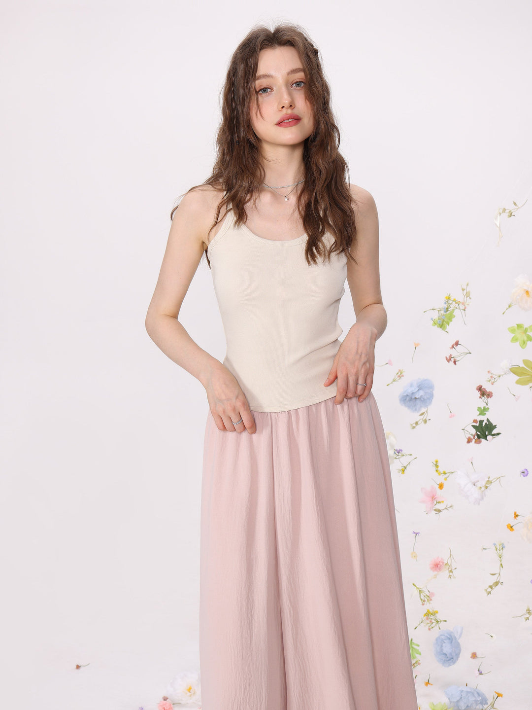 Damer Strikket Cami Tank Top Ensfarget Slim Fit
