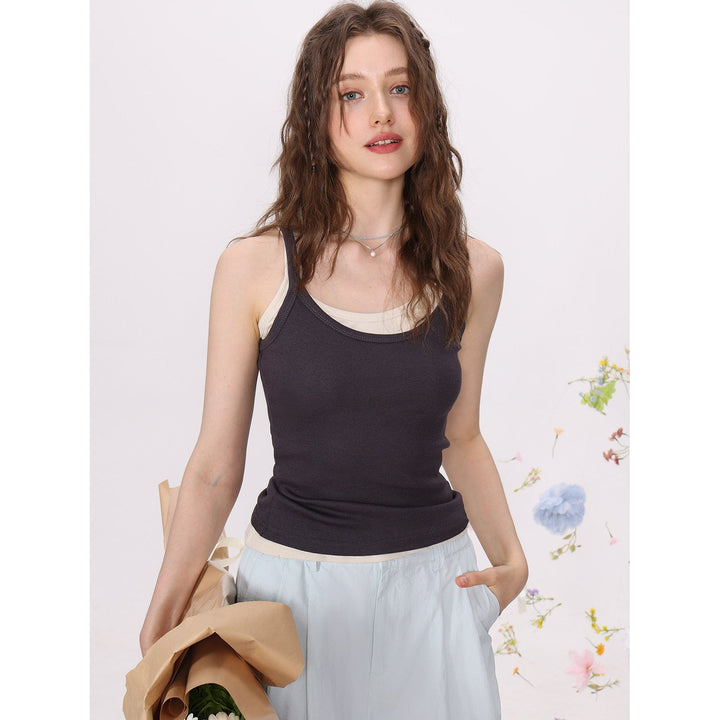 Damer Strikket Cami Tank Top Ensfarget Slim Fit