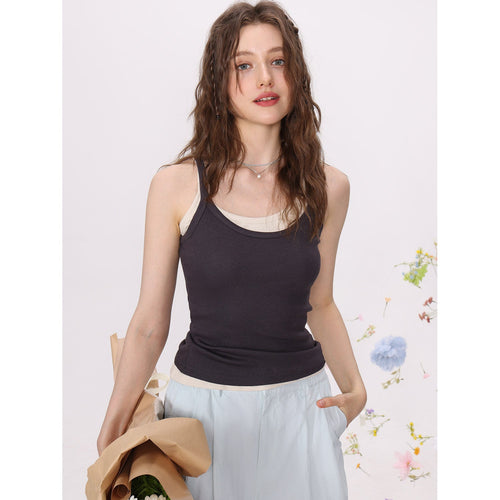 Damer Strikket Cami Tank Top Ensfarget Slim Fit